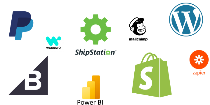 An image collage showcasing a variety of logos representing API integration partners.