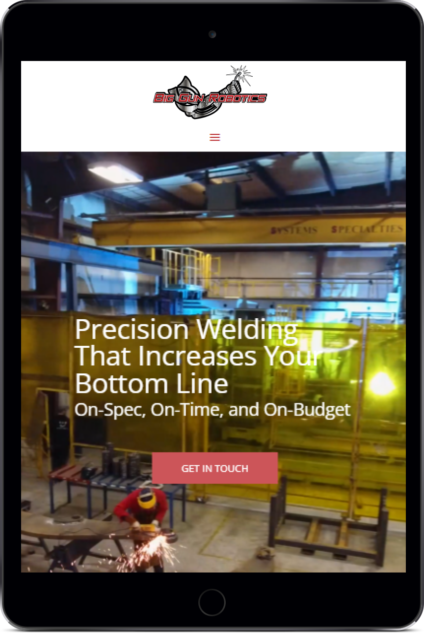 Big Gun Robotics - Tablet View, Welding, Branding, Web Design, Mojoe, Greenville SC