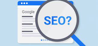 SEO Google page with a magnigying glass over SEO
