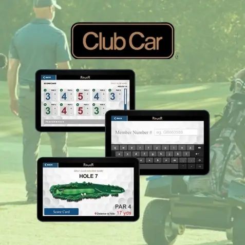 Three tablets, Software Development, Club Car logo,  Web Design, Mojoe, Greenville SC